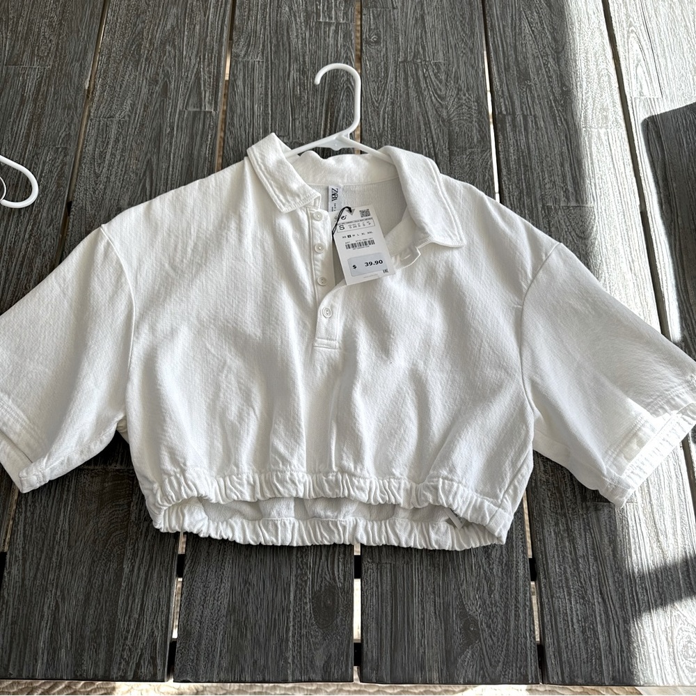 Zara white collared crop top size S -NWT